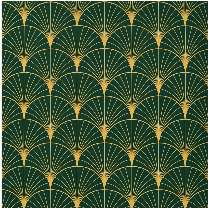Art deco fan, green & gold