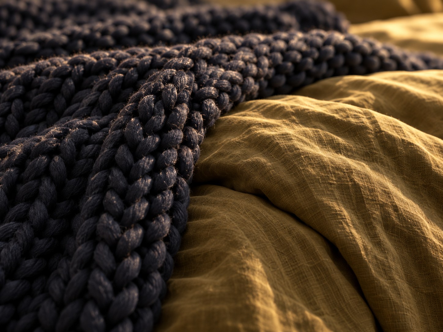 Navy knit over olive linen
